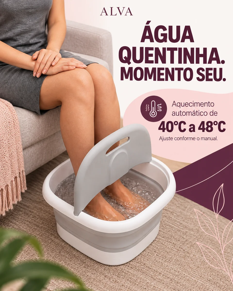 Transforme o descanso em um ritual. Aquecimento automático com faixa informada de 40°C a 48°C, bolhas e massagem vibratória. Ajuste conforme o manual e seu conforto.